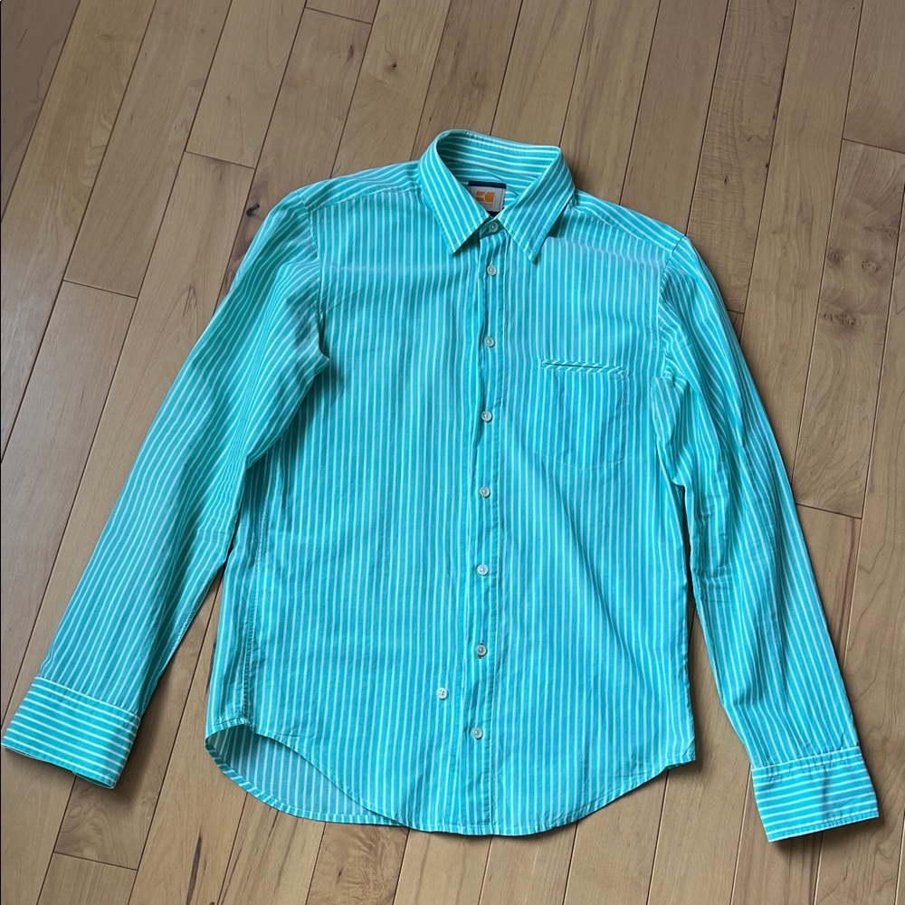 Hugo Boss Teal Striped Button Down Shirt